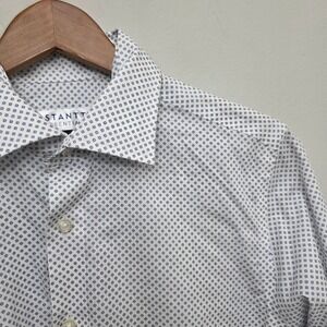 STANTT Essentials Mens Dress Shirt Size 15 32/33 White Blue Print Cotton